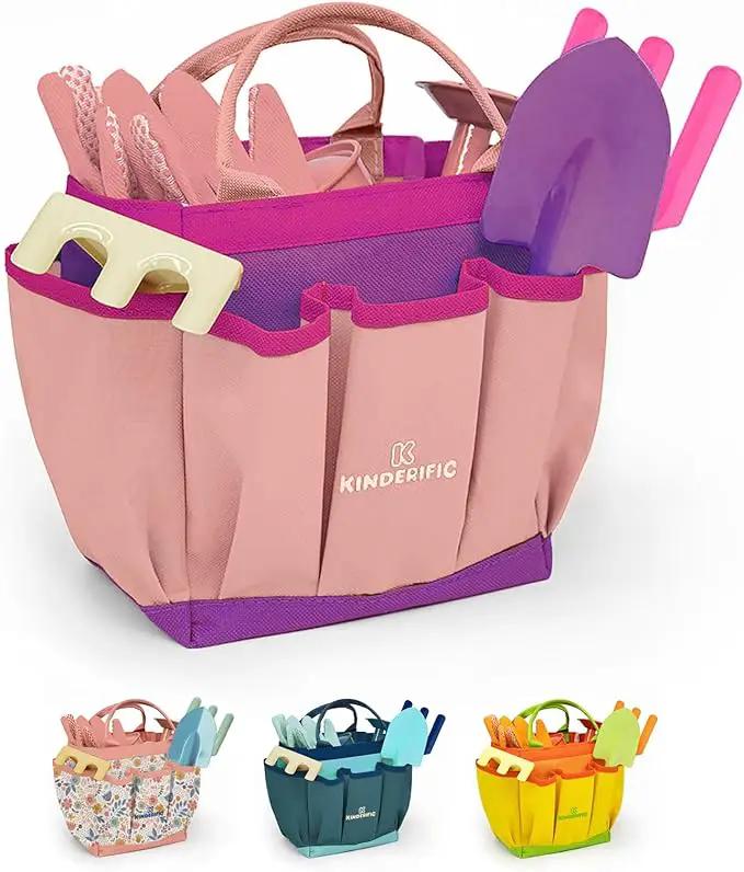 Gardening Set, Tool Kit, for Kids, STEM, Includes Tote Bag, Spade, Watering Can, Rake, Fork, Trowel and Gloves (Princess Pink) by GreenHaven Gardens