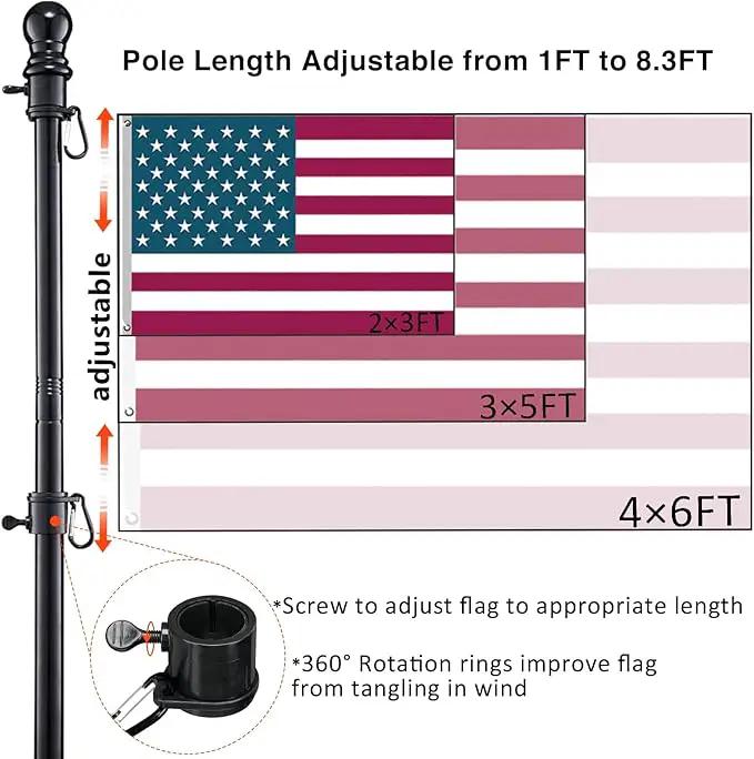 Black Flag Poles for Outside in Ground - 8.3ft Flag Pole for House with 2 Pronges Base - Stainless Steel Flag Pole Kit with 3x5FT American Flag for Yard Residential Commercial by GreenHaven Gardens