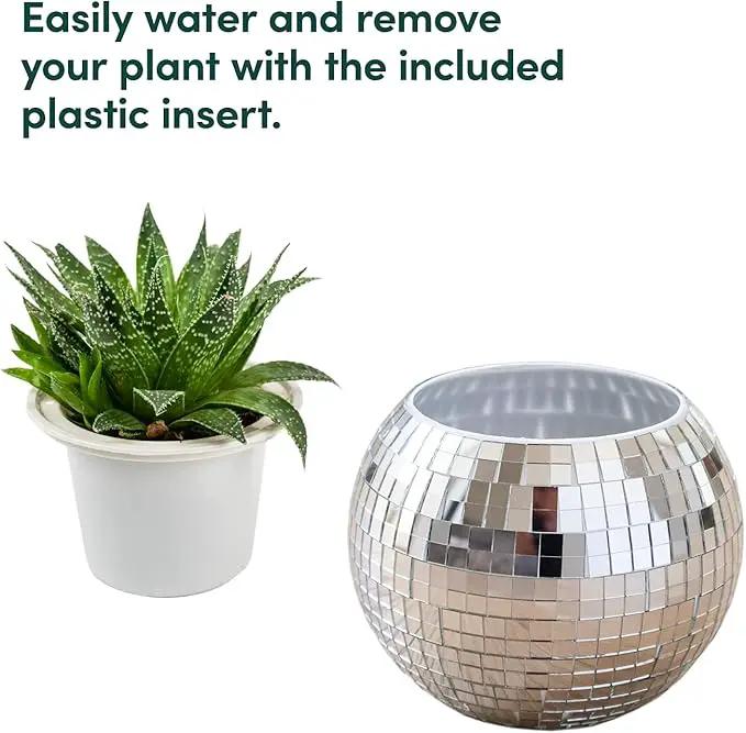 Hanging Disco Ball Planter 8" - with Acrylic Stand and Macrame Plant Hanger - Home Décor, Room Décor, Mirror Disco Planter, Disco Decor (6" with Black Hanger, Flat Base) by GreenHaven Gardens