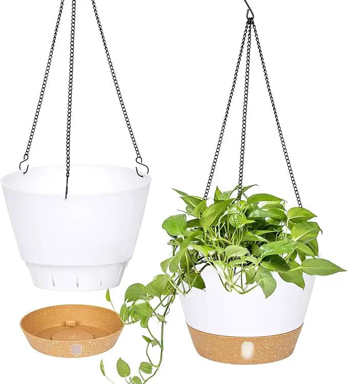 QCQHDU 2 Pack Hanging Planters for Indoor Outdoor Plants, 10 Inch Hanging Baskets Flower Pots with Reservoir Tray & Visible Water-Level by GreenHaven Gardens