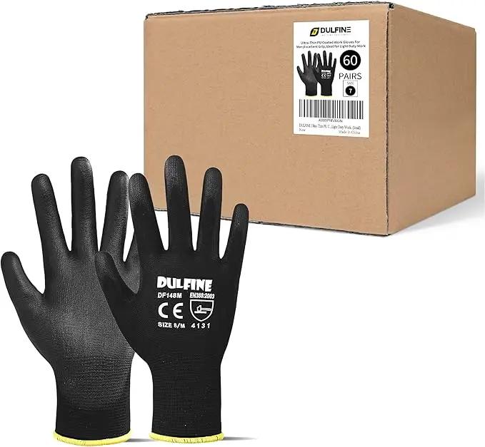 DULFINE Ultra-Thin PU Coated Work Gloves-60 Pairs,Excellent Grip,Nylon Shell Black Polyurethane Coated Safety Work Gloves, Knit Wrist Cuff,Ideal for Light Duty Work. (XX-Large) by GreenHaven Gardens