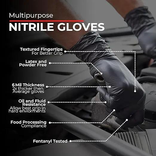 Heavy Duty 6 Mil Black Nitrile Gloves - Disposable, Latex & Powder Free | Mechanic, Food Prep & Tattoo | Rubber Gloves for Cooking, Cleaning & Household | Pack of (200) by GreenHaven Gardens