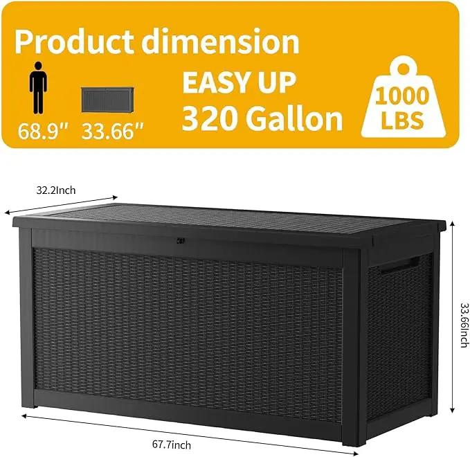 Extra-Large 320 Gallon Outdoor Storage Bin - Waterproof Resin Deck Box for Pool, Patio & Garden, Lockable Outdoor Deck Box for Cushions & Tools, UV-Resistant, Jet Black by GreenHaven Gardens