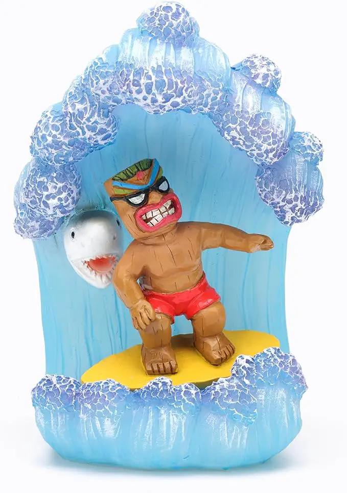 Solar Tiki Statue Decor-Garden Statue Outdoor Ornaments - Tiki Man Surfing Waterproof Decoration Figurine for Tiki Bar,Patio,Balcony,Yard,Lawn,Table by GreenHaven Gardens