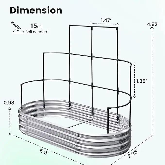 KING BIRD Raised Garden Bed with Wall Trellis Galvanized Planter Garden Box Outdoor for Gardening, Climbing Vegetables, Flowers 5.9x2.95x0.98 Ft, Silver by GreenHaven Gardens