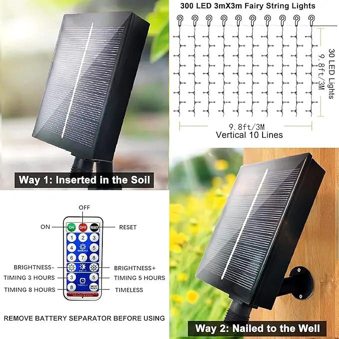 Upgraded Solar Curtain Lights Remote Control, Outdoor Garden Lights 300 LED 8 Modes Remote Control Waterproof Solar Waterfall Fairy String Lights Decoration for Patio Garden Party Wedding (Cool White) by GreenHaven Gardens