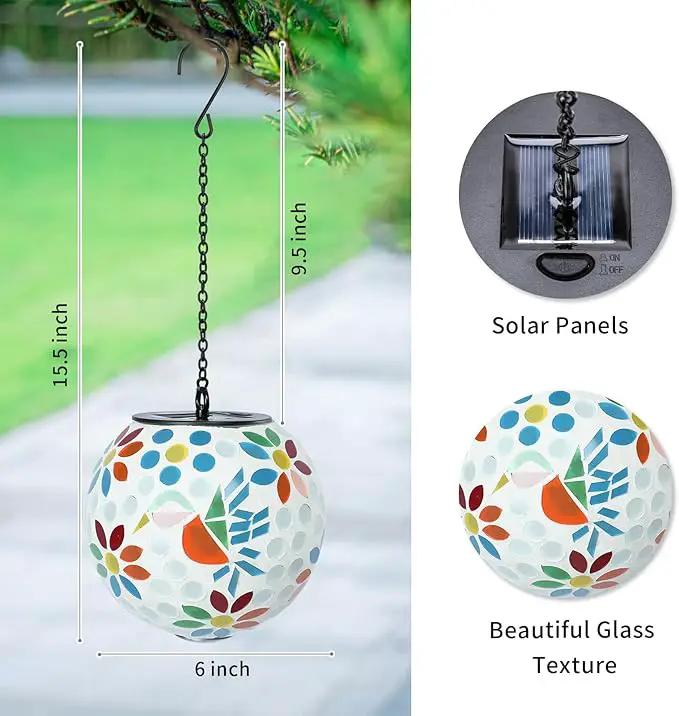 VCUTEKA Solar Chandelier Outdoor, Hanging Mosaic SolarLights with Hook Up, Solar Garden Lantern Decor for Yard, Deck and Patio, White by GreenHaven Gardens