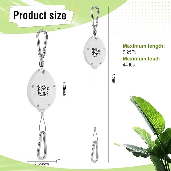 Plant Pulleys for Hanging Plants, Heavy Duty Retractable Hangers, 304 Stainless Steel Rope, Auto Plant Holder, Adjustable Climbing Hook for Garden Baskets Watering, or Bird Feeders (White-4) by GreenHaven Gardens
