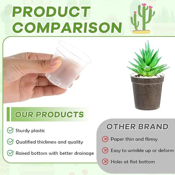 Yaomiao 200 Pcs 2 Inch Clear Mini Plastic Plant Pot Nursery Seedling Pots Seed Starter with Drainage Holes for Indoor Outdoor Garden Succulent Plants Cuttings Transplanting by GreenHaven Gardens