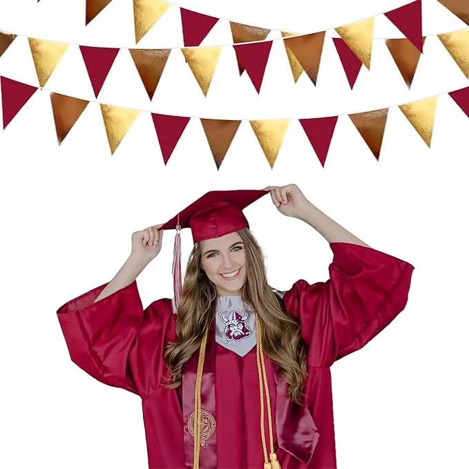 Fall Party Decorations Maroon Gold Brown Metallic Fabric Triangle Pennant Banner Burgundy Flag Bunting Garland for Autumn Thanksgiving Wedding Birthday Bridal Shower Engagement Graduation Garnet Party by GreenHaven Gardens