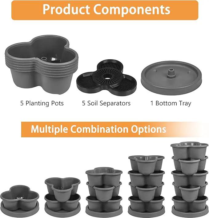 VECELO 5 Tier Vertical Garden Planter, Self Watering Stackable Planters with Wheels for Strawberries, Herbs, Flowers, Vegetables, Dark Gray by GreenHaven Gardens