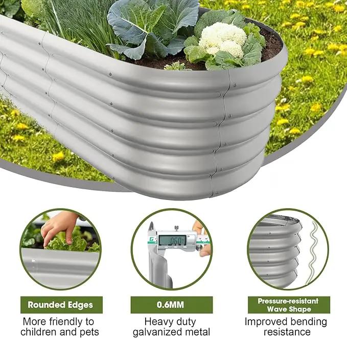 4x2ft Oval Galvanized Raised Garden Bed Kits 16" Tall Outdoor Large Metal Modular Planter Box 9-in-1 Raised Beds for Gardening,Vegetables,Fruits,Flowers & Herbs (Silver) by GreenHaven Gardens