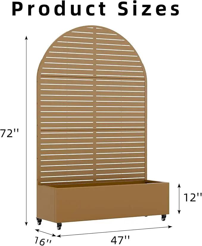 Casaphoria Metal Raised Garden Bed with Trellis and Wheels, 72"x47"x16" Arched Planter Box for Climbing Plants, Vegetables & Vines, Features Drainage Holes and Privacy Screen (Brown-Louvered) by GreenHaven Gardens