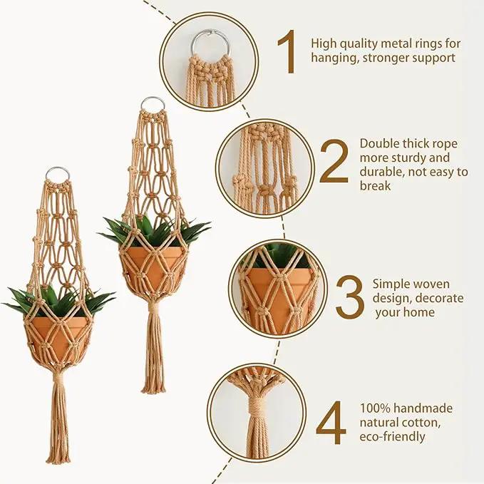 Artilady Hanging Planter for Indoor Plants Macrame Plant Hanger Large Hanging Plant Holder Brown Plants Basket White Rope Boho Original Wall Decor by GreenHaven Gardens
