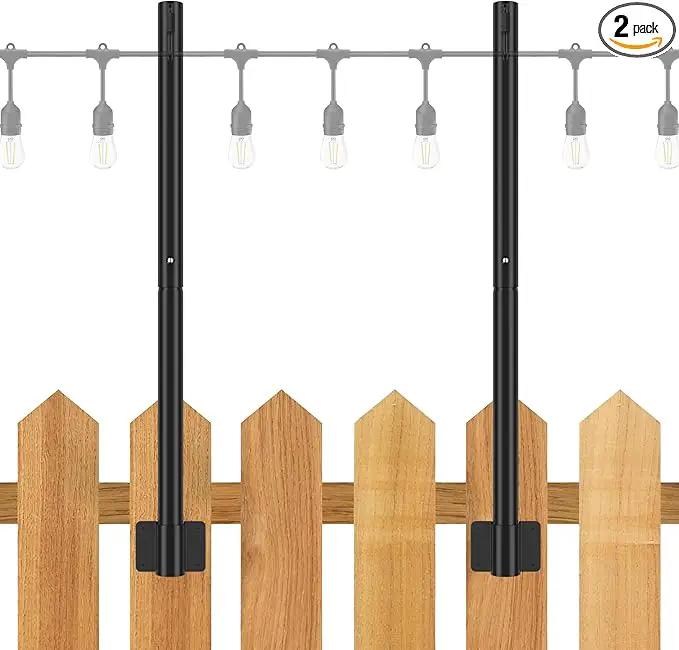 Suchtale 2 Pack 2.8 FT String Light Poles, Suspension Outdoor Fence Post Lights with Clip and Bracket, Outside String Lights Hanging, Wall Mounting Stand for Patio Garden Backyard Wedding Party, Black by GreenHaven Gardens