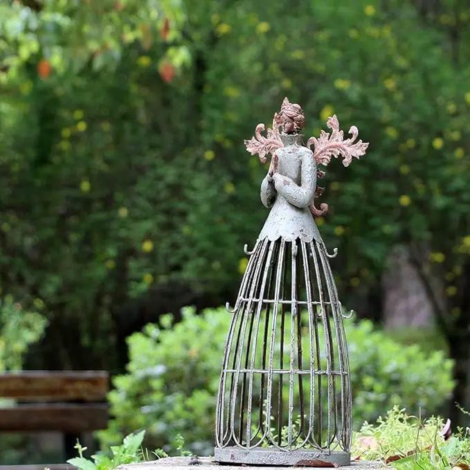 Morning View Metal Praying Angel Garden Statue Decor for Yard Art Outdoor Standing Large Angel Decorations Antique Patio Patio Lawn Holiday Christmas 18 Inches Tall by GreenHaven Gardens