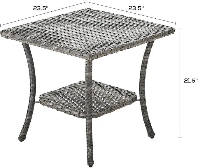 Patio Tables Outdoor Coffee Table - Wicker Rattan Side Tables with 2-Tier Storage Shelf End Table for Porch Deck Balcony Garden Outside Square Mixed Grey by GreenHaven Gardens
