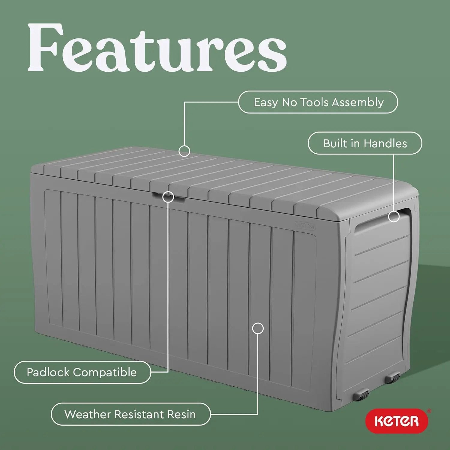 Keter Marvel Plus 71 Gallon Resin Deck Box-Organization and Storage for Patio Furniture Outdoor Cushions, Throw Pillows, Garden Tools and Pool Floats, Light Grey by GreenHaven Gardens