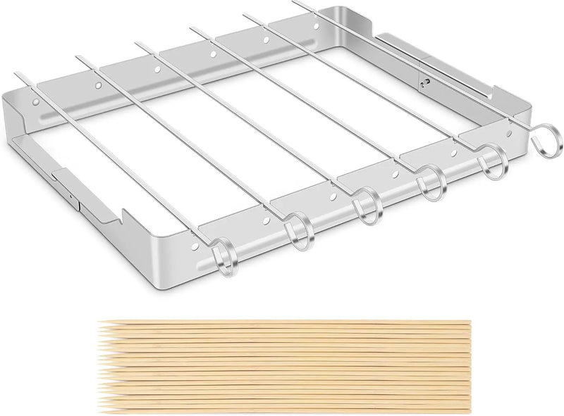 Unicook Upgraded Stainless Steel BBQ Shish Kabob Set, Large Foldable Grill Rack with 6pcs 13.5"L Barbecue Skewer, Keeps Kabobs from Sticking to the Grill Grate, 30pcs Bamboo Skewers as Bonus by GreenHaven Gardens