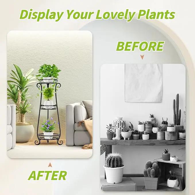 KMOTASUO 3 Tier Metal Plant Stand Indoor, 34 Inch Tall Corner Plant Stands for Indoor Plants, Flower Pot Holder Shelf Display Rack for Balcony Garden Patio Living Room(Black) by GreenHaven Gardens