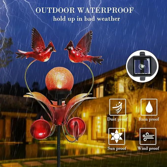 VCUTEKA Cardinal Solar Lights Outdoor Metal Garden Stake Waterproof Crackle Glass Globe Garden Decor Cardinal for Pathway, Lawn, Patio, Yard by GreenHaven Gardens