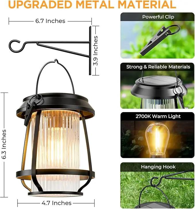 Solar Lanterns Outdoor Waterproof, Metal Hanging Solar Lights Outdoor with Hooks Wall Mount Kit, Solar Powered Lanterns for Garden Porch Patio Fence Decorative 4 Pack (Warm Light) by GreenHaven Gardens