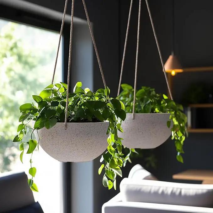 LA Jolie Muse Hanging Planters for Indoor Plants - Flower Pots Outdoor 9.84 inch Garden Planters and Pots,Speckled White Set of 2 by GreenHaven Gardens