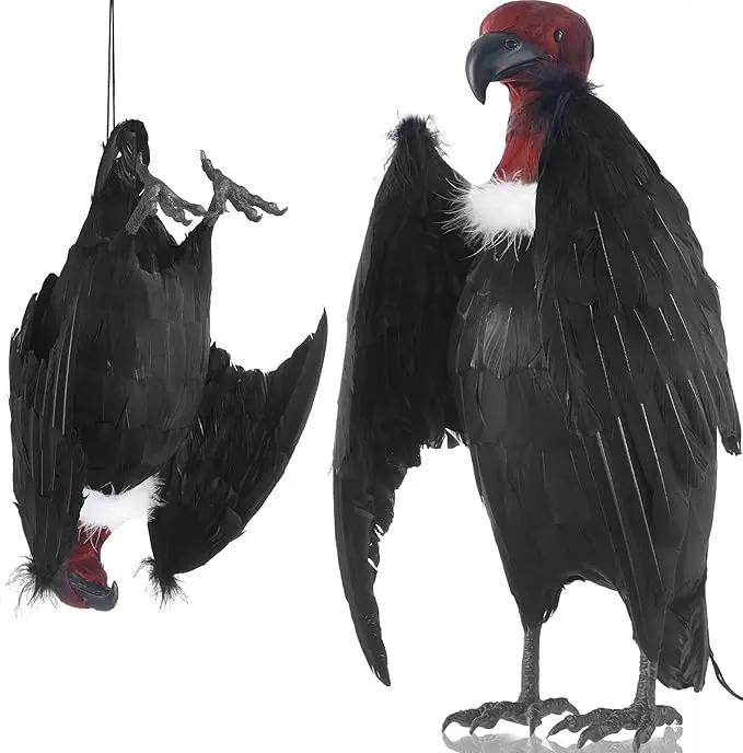 Tenceur 1 Piece Faux Vulture Effigy 18'' Large Fake Vulture Decoys Simulated Full Feathered Realistic Bird Black Hanging Faux Bird Scarecrow for Yard Roofs Trees Garden by GreenHaven Gardens