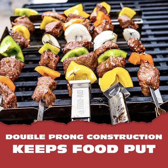 BBQ-AID Premium Barbecue Metal Skewers for Kabobs with Quick Release - Double Pronged, Stainless Steel Metal Skewer for Grilling - Shish Kabob Sticks, Veggies & More by GreenHaven Gardens