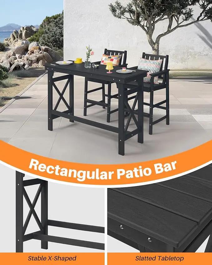 HDPE Patio Bar Table, 41" Rectangle Outdoor Bar Tables Counter Height Table, Adirondack Outdoor Bar Height Table, HDPE Outside Pub Tables for Balcony, Deck, Backyard, Poolside, Obsidian by GreenHaven Gardens