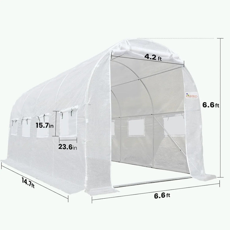 KING BIRD Premium 15x6.6x6.6FT Greenhouse for Outdoors, Large Walk-in Heavy Duty Galvanized Steel Frame, Mesh Door Screen Window Upgraded Zipper Tunnel Hoop for Garden Plant Winter, White by GreenHaven Gardens