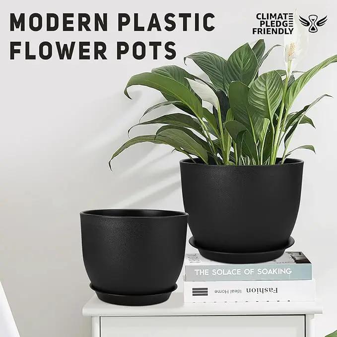Plant Pots 12/10/9 inch Set of 3, Flower Pots with Multi Mesh Drainage Holes, Large Planters for Indoor Outdoor Garden Plants and Flowers. (Black)