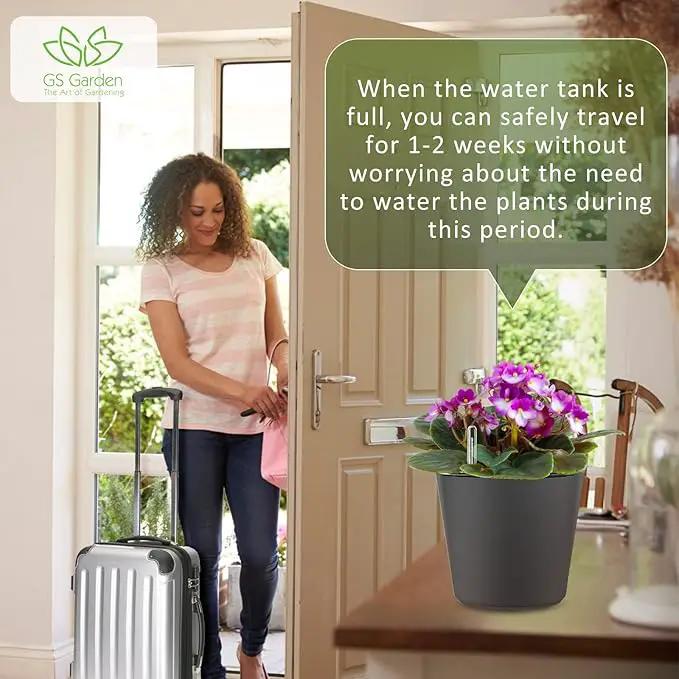 Self Watering Planters for Indoor Outdoor Plants 7 inch Flower Pot with Water Level Indicator Grey 3 Pack African Violet Self Watering Pots for All Orchid agave etc. House Plant Plastic Planter by GreenHaven Gardens