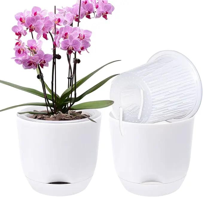QCQHDU 2 Pack Orchid Pots with Holes for Repotting, Double-Layer and Self Watering Orchid Pot with Good Air Circulation by GreenHaven Gardens