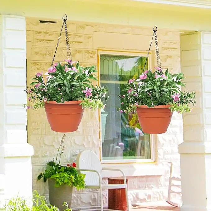 5 Packs Plant Pots, 10 Inch Planters Perfect for Indoor Outdoor Plants, Round Thickened Flower Pots with Drainage Hole, Plastic Garden Plant Planters(Pottery Red) by GreenHaven Gardens