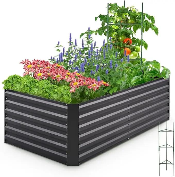 Quictent Galvanized Raised Garden Bed 6x3x2 Ft Metal Planter Box Bottomless for Backyard Outdoor, Include 1 pc Tomato Cage (Dark Gray) by GreenHaven Gardens