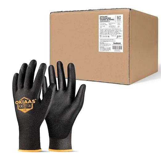 OKIAAS Work Gloves for Men, Ultra Thin and Lightweight with Grip, Bulk Case of 60 Pairs Construction Gloves with Polyurethane Coating, Safety Gloves for Light Duty Work (Black, Small) by GreenHaven Gardens
