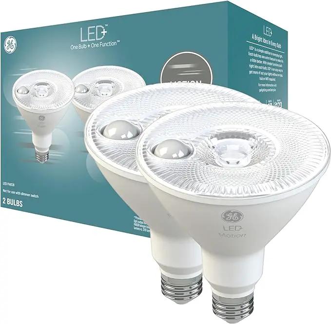 GE LED+ Motion Sensor LED Light Bulbs, 14W, PAR38 Outdoor Security Floodlights, Warm White, CAC (2 Pack) by GreenHaven Gardens