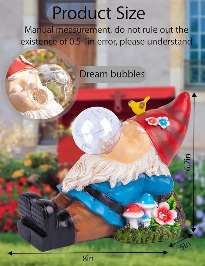 Solar Garden Statue Gnome Figurine Lights, Funny Sleepy Gnomes Dreaming, Outdoor Garden Decorations for Patio Porch，Gifts for Women Mum by GreenHaven Gardens