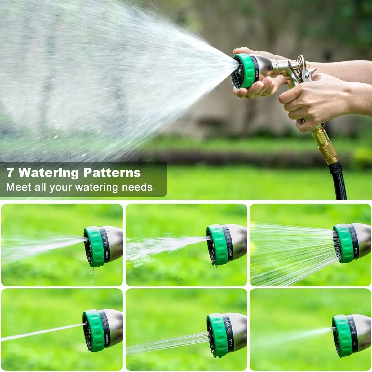 FANHAO Heavy Duty Garden Hose Nozzle, 100% Metal Water Hose Sprayer with 7 Spray Patterns, Ergonomic Rear Trigger, High Pressure Water Nozzle Sprayer for Watering Plants, Washing Car and Pet by GreenHaven Gardens