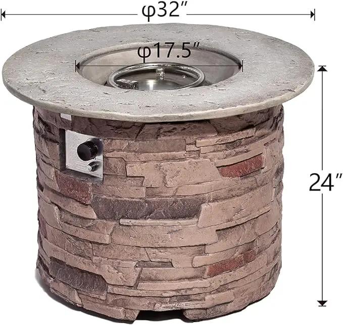 COSIEST Outdoor Propane Concrete Fire Pit Table w Imitation Stone Surface 32-inch Round Fire Table, CSA Certified, 40,000 BTU Stainless Steel Burner, Free Lava Rocks, Fits 20lb Tank Inside by GreenHaven Gardens