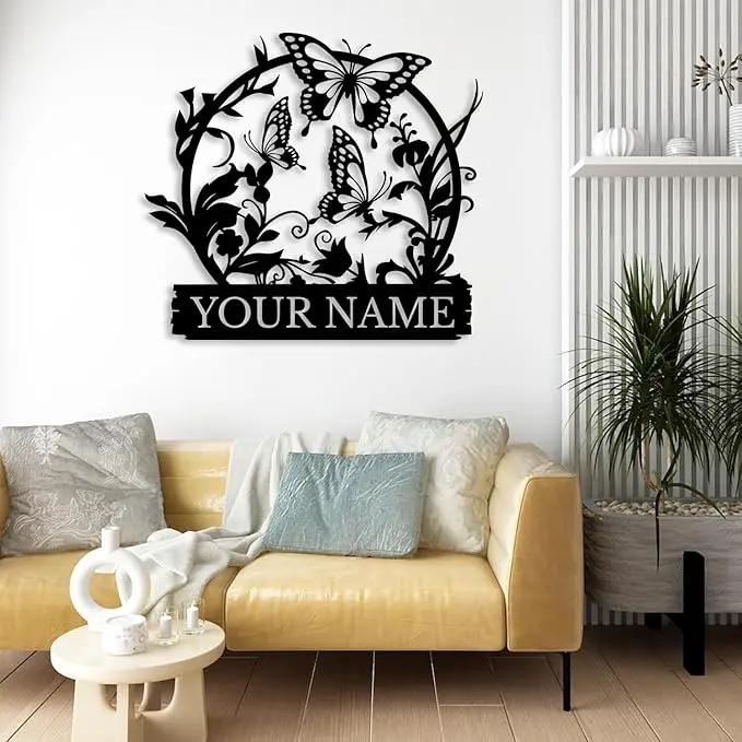 Custom Butterfly Metal Sign,Personalized Butterfly House Number Signs,Personalized Gardener Name Sign,Garden Patio Wall Decor (Style-4) by GreenHaven Gardens