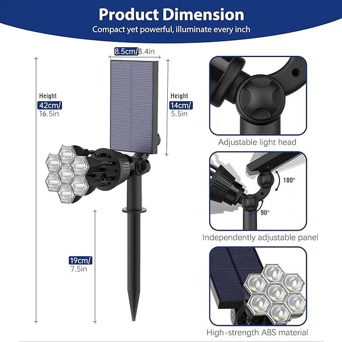 Solar Lights Outdoor Waterproof IP68, 360° Adjustable 4 Modes Solar Powered Spot Lights for Yard Garden Landscape, Bright Led Flood Lightings for Outside Wall Tree House Pathway (Cold White/4 Pack) by GreenHaven Gardens