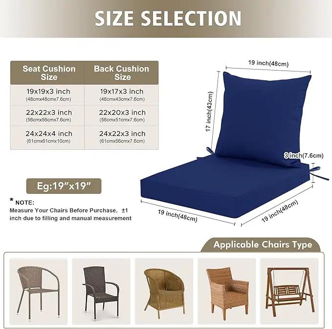24x24 Inch Outdoor Cushions for Patio Furniture Set of 2, Waterproof Outdoor Chair Cushions w/Fade-Resistant, Removable & Machine-Washable Covers, Deep Seat Sofa/Couch Pads Replacement, Navy Blue by GreenHaven Gardens