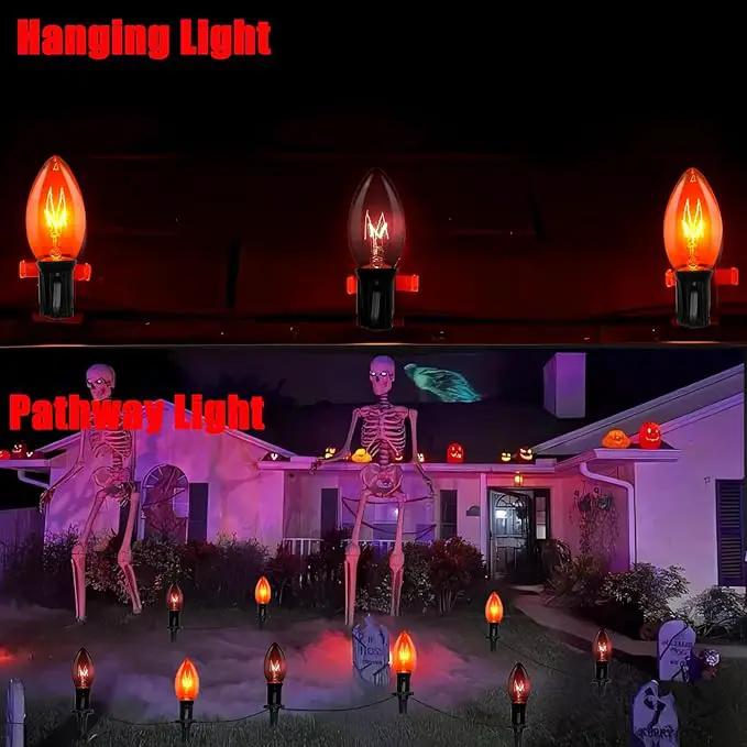 C9 Halloween Pathway Lights Outdoor, 19.5Ft Marker String With Orange and Black Stakes, Walkway Lights for Lawn Yard Sidewalk Garden Decoration by GreenHaven Gardens