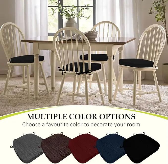 Chair Cushions for Dining Chairs, Indoor Chair Cushions with Ties，Waterproof Chair Pads Set of 6, Black, 17x16x2.5 Inch by GreenHaven Gardens