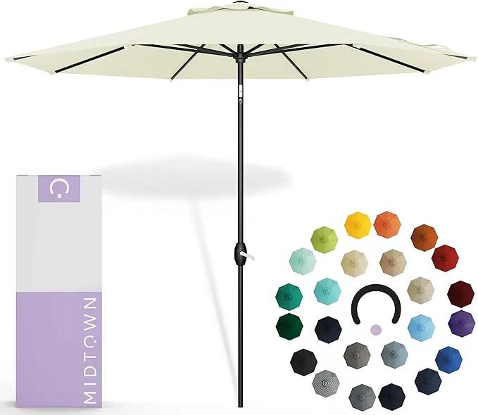 Midtown Umbrellas The Lean 8 Feet Outdoor Umbrella With Sunbrella Canvas Natural Acrylic Fabric - 8 Ribs Aluminum Frame Patio Umbrella With Zinc Alloy Crank Lift And Auto-Tilt System by GreenHaven Gardens