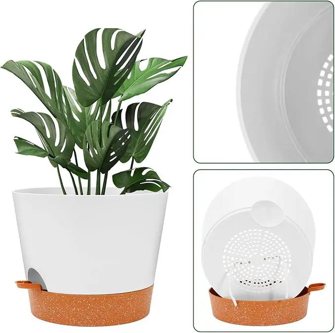 GARDIFE 12 inch Plant Pots, planters, Self Watering Pots, Large Plastic Flower pots with Deep Reservior and High Drainage Holes for Indoor Outdoor Plants and Flowers, White by GreenHaven Gardens