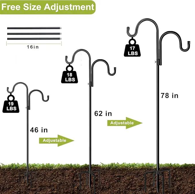 Double Shepherds Hook for Outdoor,78 Inch Bird Feeder Pole with 5 Prongs Base,Adjustable Heavy Duty Garden Hanging Holder for Hanging Plant,Solar Light,Weddings Decor,Hummingbird Feeder（1 Pack） by GreenHaven Gardens