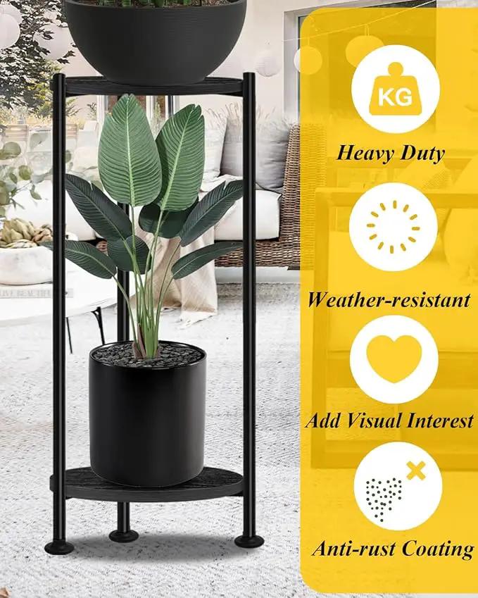 Plant Stand Indoor, 2 Tier Plant Stands for Indoor Plants, 30" Tall Flower Stand with Round Wooden Board Modern Plant Shelf for Living Room, Balcony, Deck by GreenHaven Gardens
